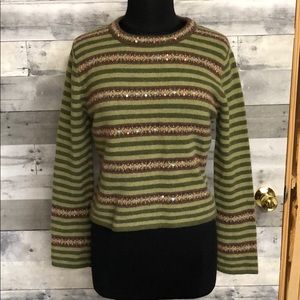 Lucidity Olive Striped Angora Blend Sweater XL